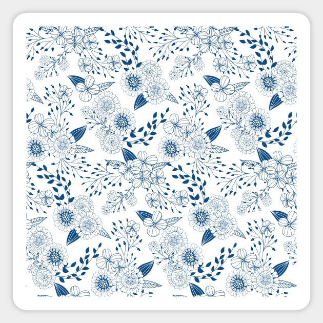 Doodle flowers in classic blue Sticker by katerinamk